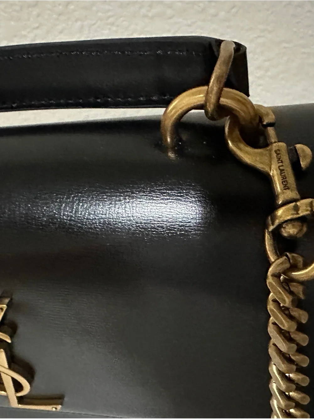 Saint Laurent Black Leather Fold-Over Clutch with Gold Stamp - Picture 2 of 4